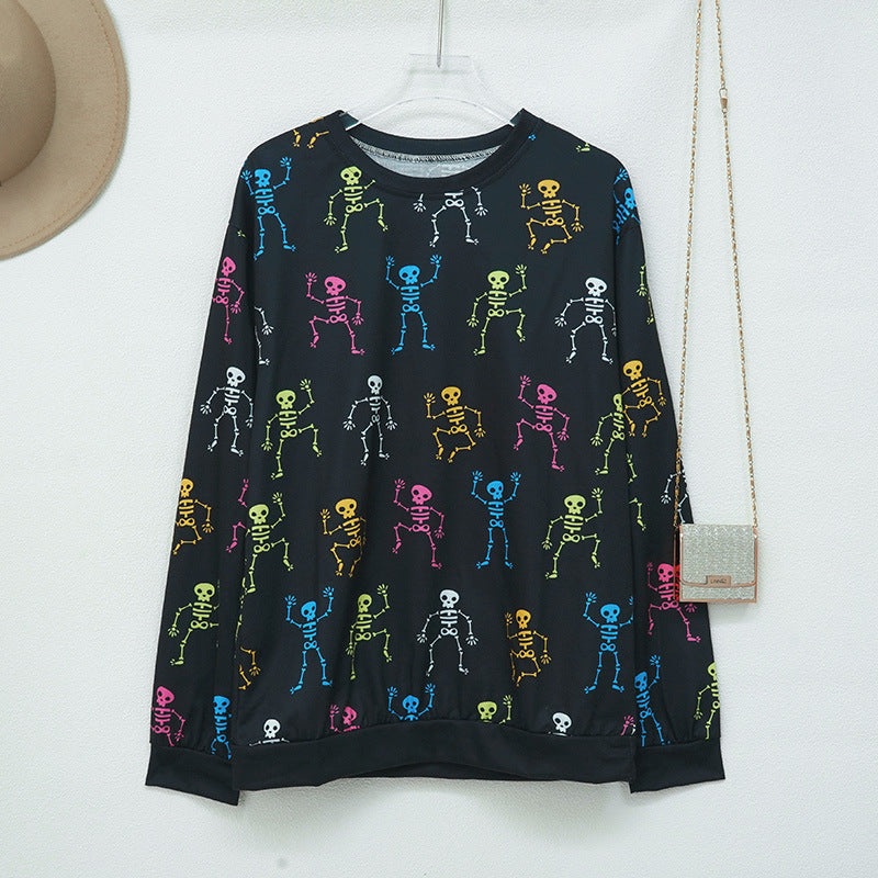 Women's Halloween Pumpkin Print Long Sleeve Loose Sweatshirt