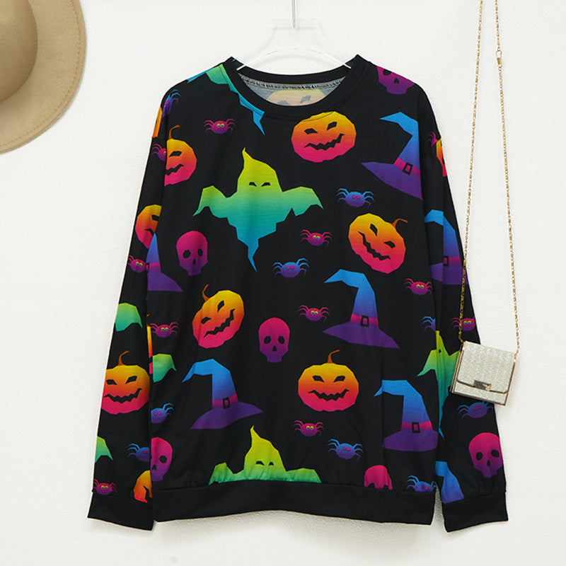Women's Halloween Pumpkin Print Long Sleeve Loose Sweatshirt