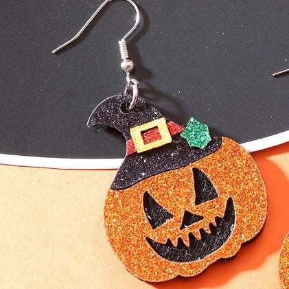 Halloween Pumpkin Hat Multi-layer Handmade Frosted Earrings