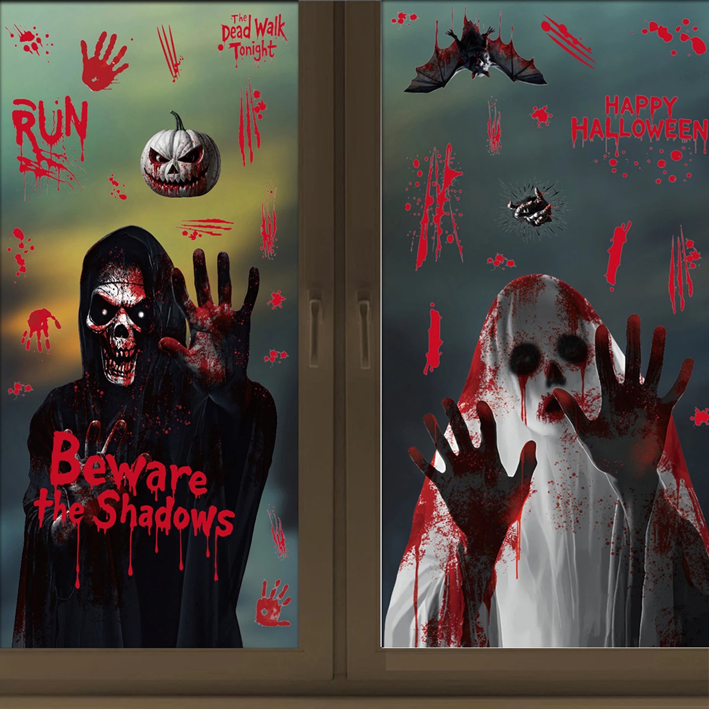 4Pcs Reusable Spooky Window Clings