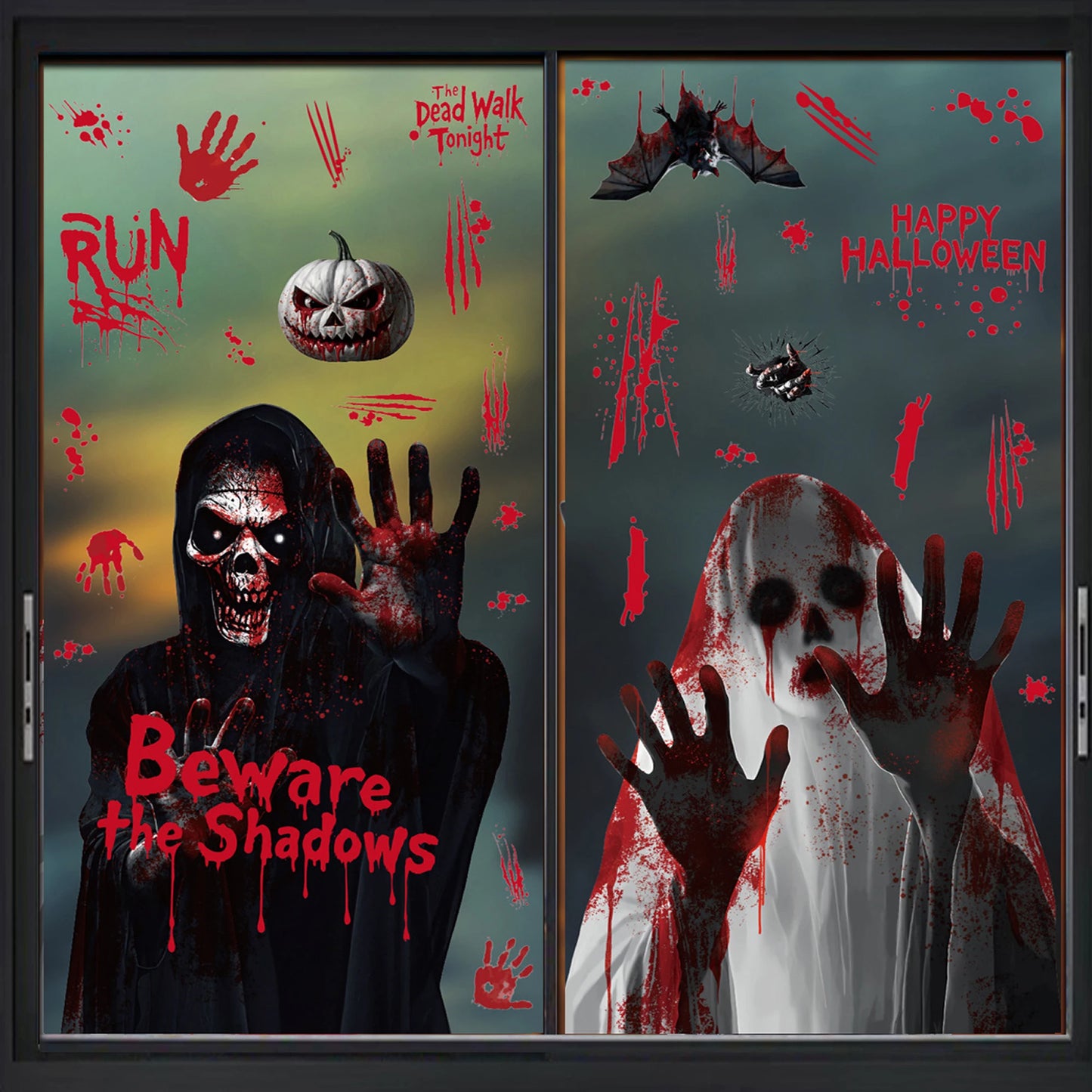 4Pcs Reusable Spooky Window Clings