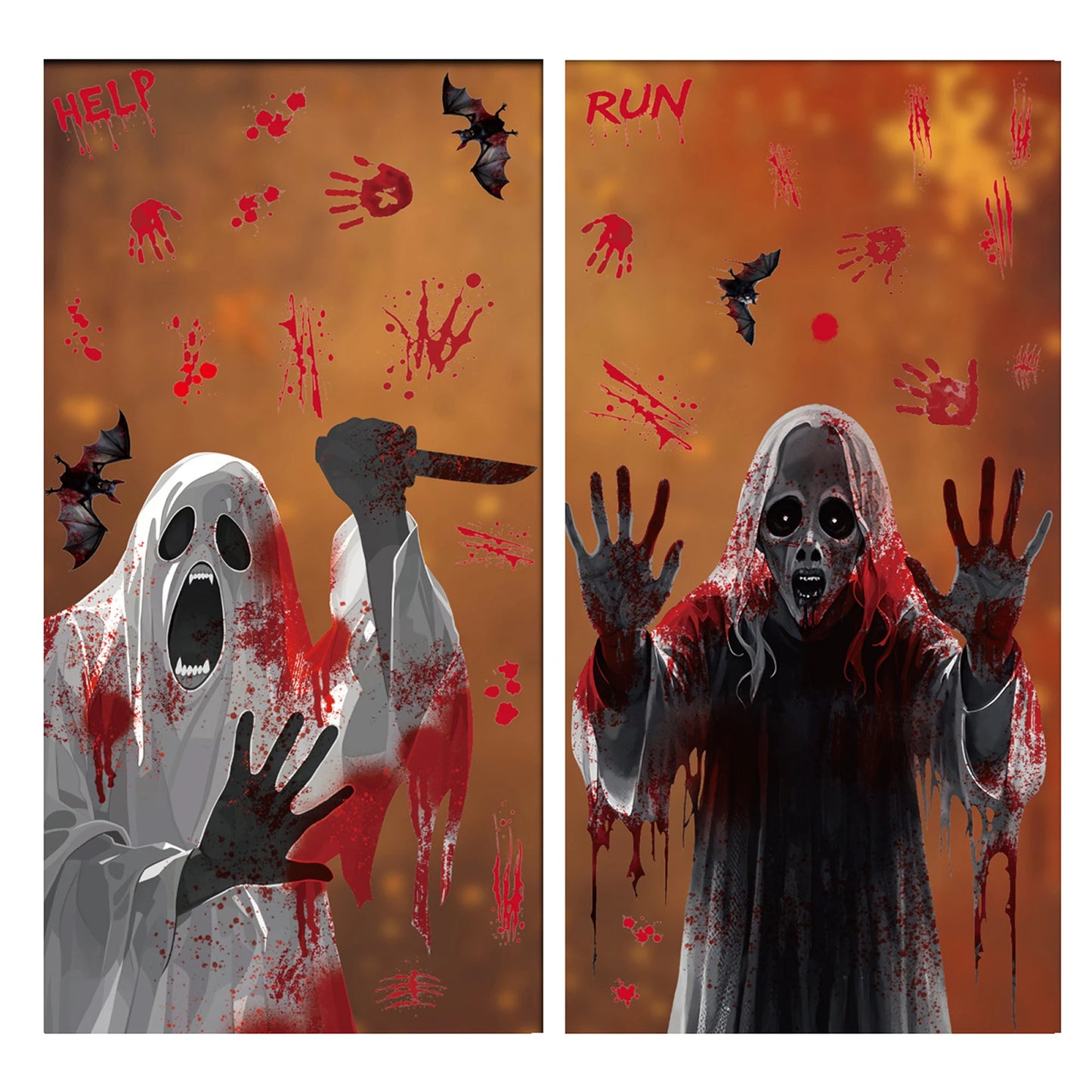 4Pcs Reusable Spooky Window Clings