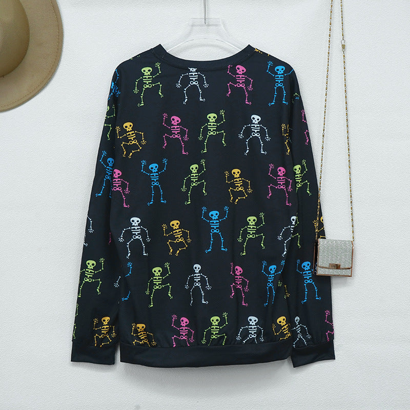 Women's Halloween Pumpkin Print Long Sleeve Loose Sweatshirt