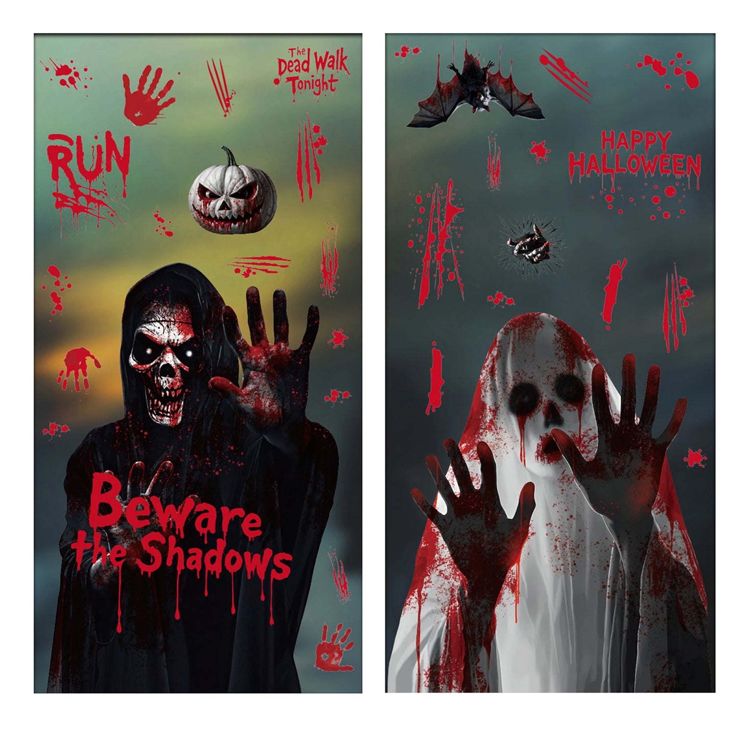 4Pcs Reusable Spooky Window Clings