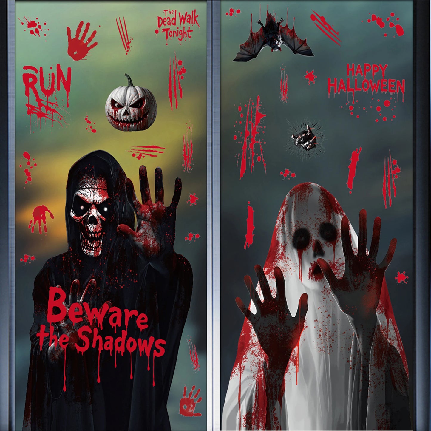 4Pcs Reusable Spooky Window Clings